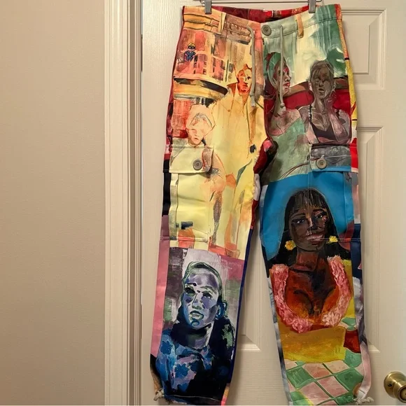 RARE KidSuper “Breathing Life into the Inanimate” Print Silky Cargo Pants - Picture 1 of 16
